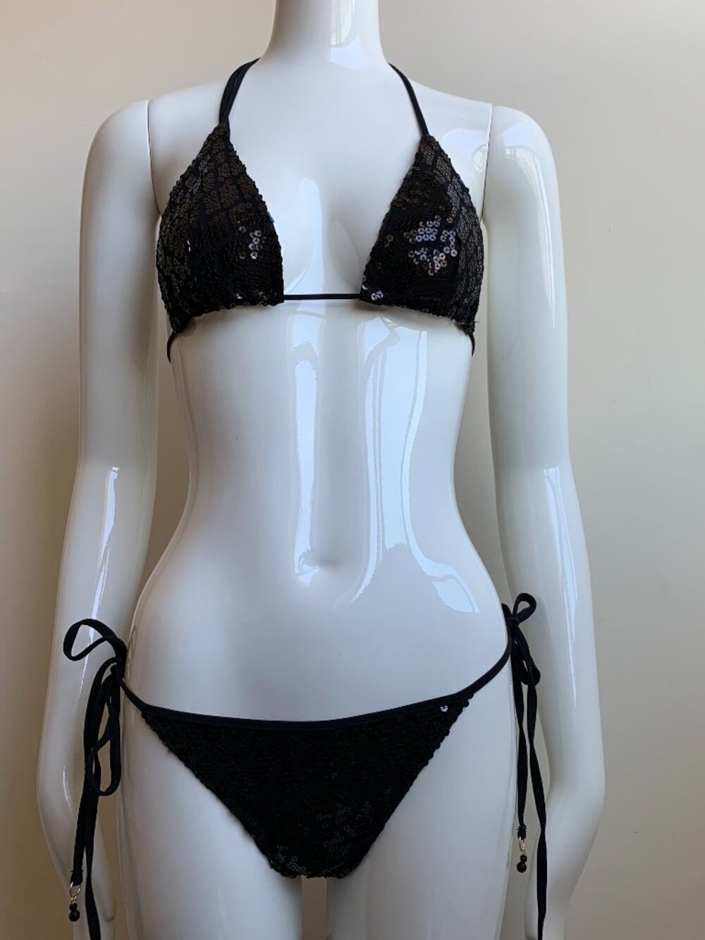 Sauvage Luxe black sequin triangle bikini